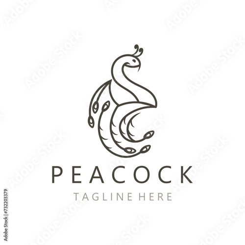 Fototapeta Naklejka Na Ścianę i Meble -  Peacock logo line art elegant concept icon design template flat vector