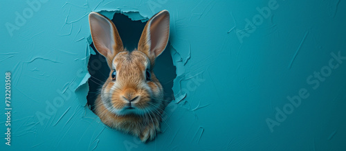 Playful Easter Bunny Peeking Through Wall: Whimsical Holiday Surprise Concept,generated by IA  © Marcio