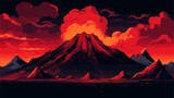 Vector illustration capturing the mesmerizing beauty of volcanic eruptions with vibrant lava flows  glowing magma  and dramatic volcanic landscapes  celebrating the awe-inspiring forces of nature.