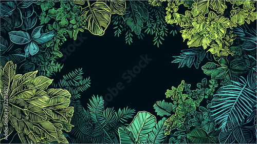 Aerial view of a rainforest canopy  illustrating the intricate layers of vegetation and emphasizing the importance of conservation for these vital lungs of the Earth. simple minimalist illustration