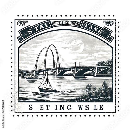 Stamp of St. Louis With Monochrome Steel Gray Color Gateway Arch and Transparent PNG City Concept Art Tshirt Design Illustration Label Diverse City Castle Large Urban Market Project Collage 