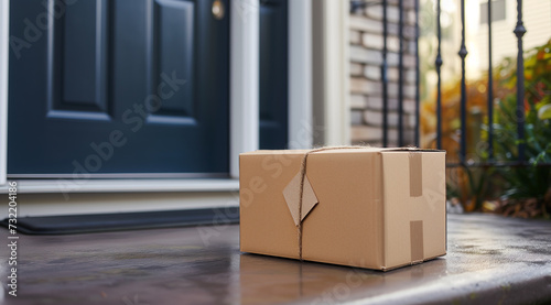 Online shopping delivery concept with package near front door