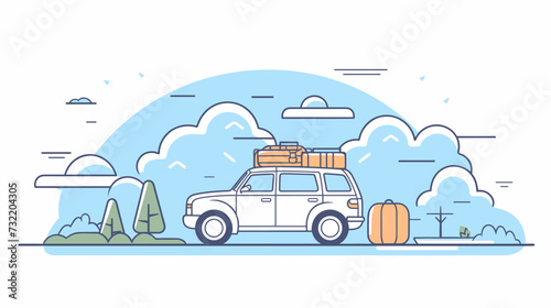 Vector art of a family road trip  showcasing a car loaded with luggage and happy passengers  symbolizing the joy of shared journeys. simple minimalist illustration creative