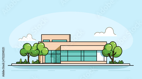 Vector graphic of an environmentally conscious office building with natural light and recycled materials  symbolizing the eco-friendly evolution of contemporary workplaces. simple minimalist