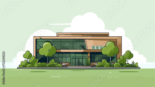 Vector graphic of an environmentally conscious office building with natural light and recycled materials  symbolizing the eco-friendly evolution of contemporary workplaces. simple minimalist