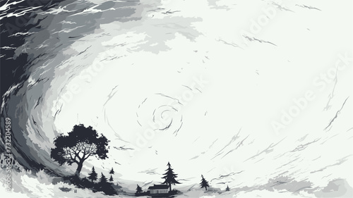 Illustration of a tornado's vortex surrounded by turbulent debris  showcasing the destructive forces and airborne hazards associated with tornado events. simple minimalist illustration creative