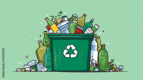 Digital scene of a recycling bin with diverse recyclable items  promoting the principles of reduce  reuse  and recycle in an eco-friendly lifestyle. simple minimalist illustration creative