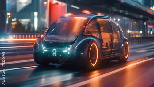 futuristic self-driving car on the highway, futuristic concept, ultra HD, modern city  photo