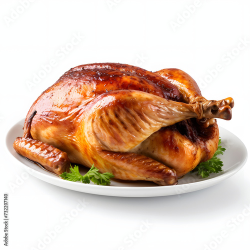 Plate of Roasted Chicken on White Background