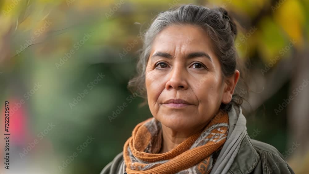A middleaged Latino woman her expression filled with determination as she demands justice and equality for her community, female With Scarf Around Her Neck