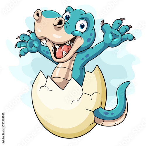 Cartoon baby dinosaur hatching from egg