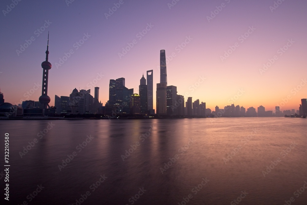 Shanghai Sunrise: A view of Shanghai business district on an early winter's morning.