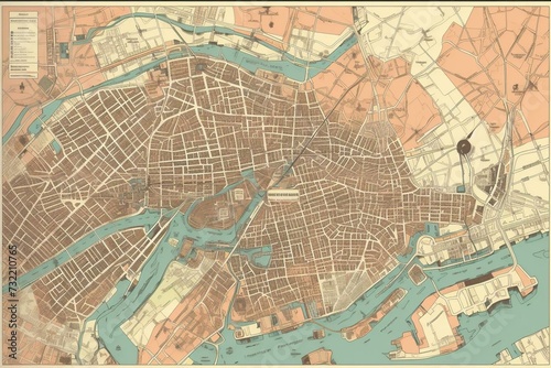 Detailed map of Hamburg showing its city districts and labels. Generative AI