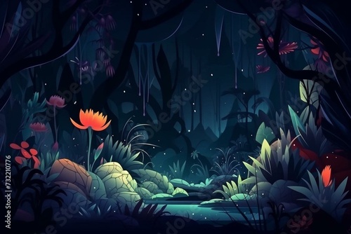 cartoon jungle at night. Generative AI