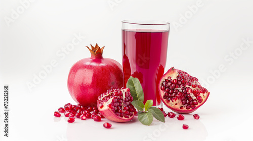 Glass of Pomegranate juice with Pomegranate fruit isolated on white background.
