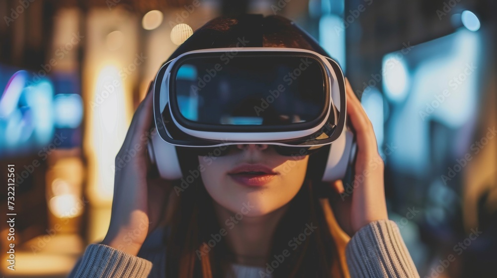 woman using a virtual reality VR headset for psycho therapy woman using a virtual reality VR headset for psycho therapy