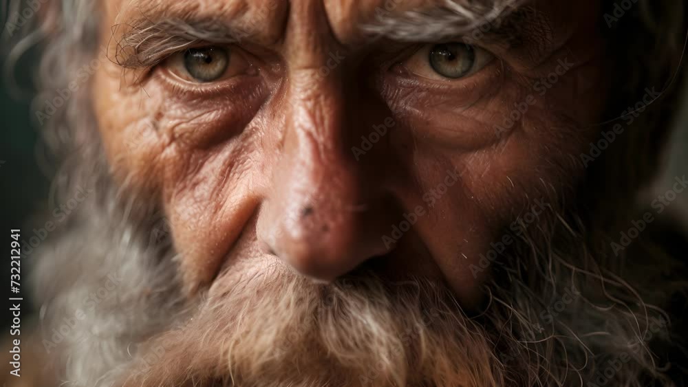 An older man with a rugged beard his features weathered but his eyes bright with the fire of selfdiscovery, Close Up of Old male With Beard An older man with a rugged beard his features weathered but his eyes bright with the fire of selfdiscovery, Close Up of Old male With Beard
