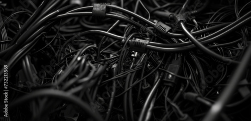a close up tangled mess of black cables in the box photo