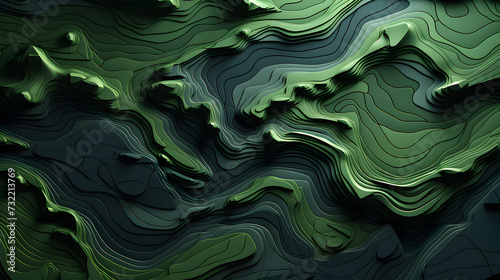 vibrant monochrome green, thin lines in the style of a topographical map