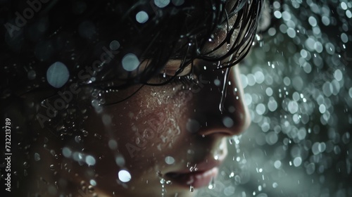 close up of woman standing in the rain experience mental illness photo