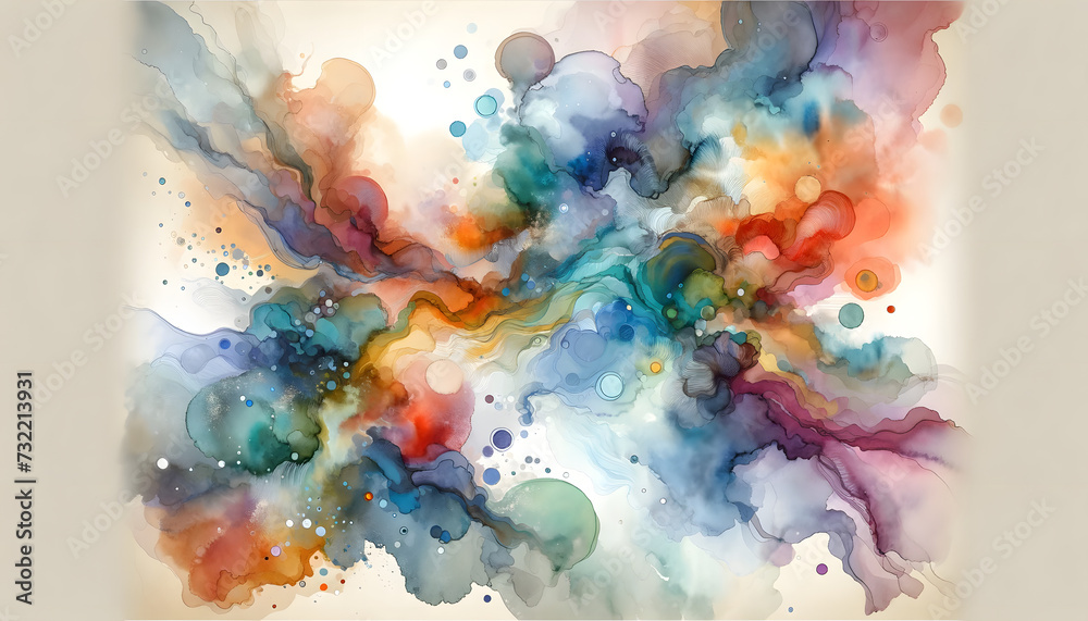 The watercolor abstract background has been created, featuring fluidity with a blend of vibrant colors. This design captures the organic and spontaneous feel of watercolor painting
