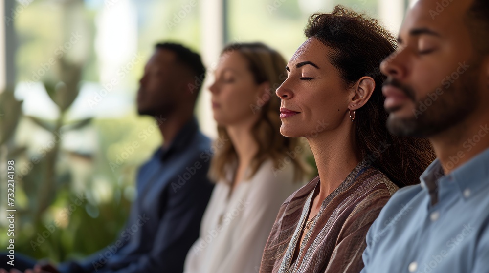 a group of colleagues during meditation stress relief work life balance environment a group of colleagues during meditation stress relief work life balance environment