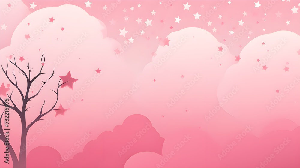 Magical Pink Sky and Stars Fantasy Landscape Wallpaper Background