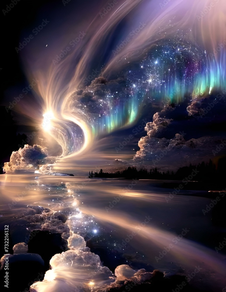 Obraz premium rainbow over the ocean.space abstract background.
