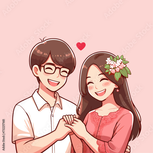 Cute cartoon couple in love. Valentine's day vector illustration. valentine, couple, marriage and family concept.