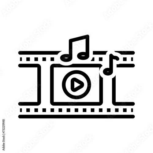 Vector black line icon for Music video