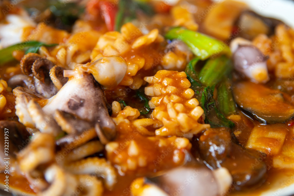 Close-up of eight treasure dish, one of the Chinese foods sold in Korea Close-up of eight treasure dish, one of the Chinese foods sold in Korea