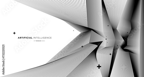 Vector abstract geometric dynamic shape on white and black background for concept of AI technology