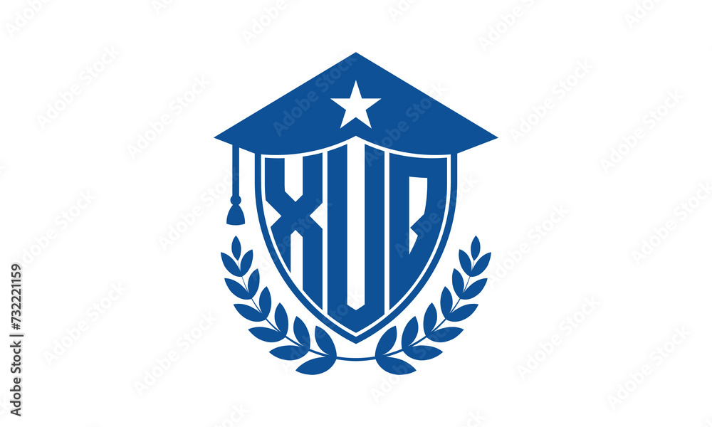 XUQ three letter iconic academic logo design vector template. monogram, abstract, school, college, university, graduation cap symbol logo, shield, model, institute, educational, coaching canter, tech XUQ three letter iconic academic logo design vector template. monogram, abstract, school, college, university, graduation cap symbol logo, shield, model, institute, educational, coaching canter, tech