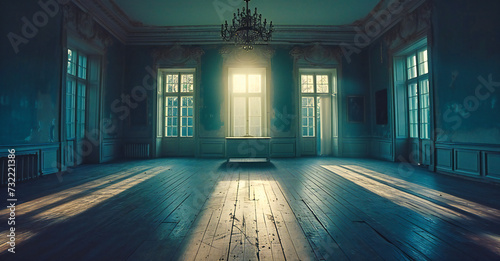 Abandoned House Interior, Creepy Old Room with Broken Windows, Dark and Haunted Atmosphere, Vintage Decay Aesthetic