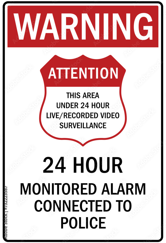 Alarm warning sign 24 hour monitored alarm connected to police