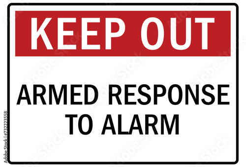 Alarm warning sign armed response to alarm