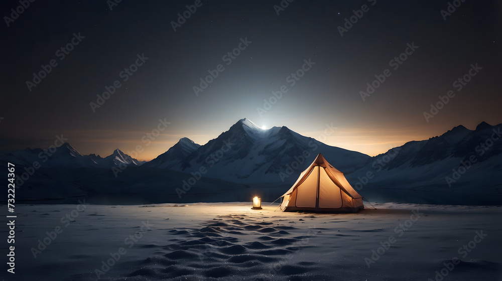a tent in the snow mountains