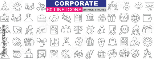 Corporate line Icon, professional vector illustrations for business, teamwork, communication, management, strategy, planning, finance, technology, marketing, leadership, organization, analytics © Arafat