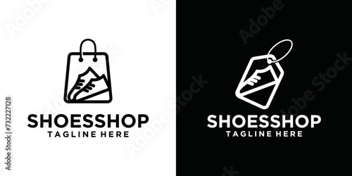 Shoe Store Logo Template Design, shoe shopping logo, combination of shopping bag with simple shoe image