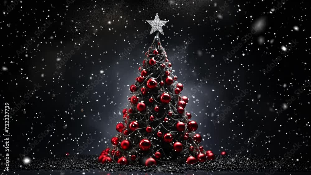 Christmas tree. Looped snow. Christmas snowfall on a dark background. Christmas tree. Looped snow. Christmas snowfall on a dark background.