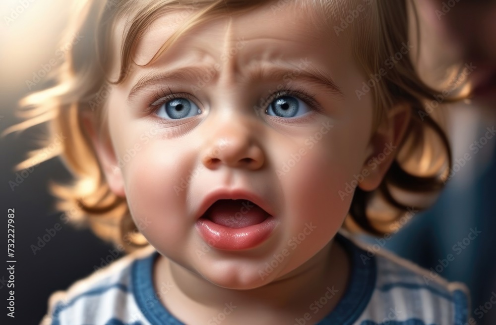 Little baby, tired and hungry, starts crying, baby is not feeling well, sick, eye pain, blond with blue eyes, tired tired frightened baby Little baby, tired and hungry, starts crying, baby is not feeling well, sick, eye pain, blond with blue eyes, tired tired frightened baby
