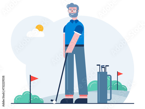 Aged woman playing golf. Senior citizen vector illustration.