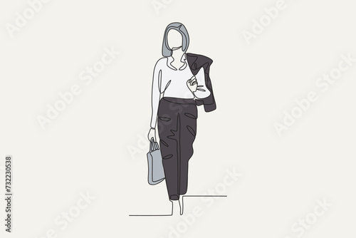 A woman comes home from work tired