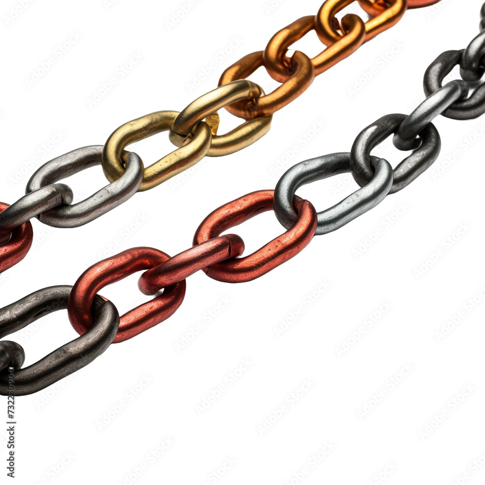 Fototapeta premium Macros of chain pendants isolated on transparent background