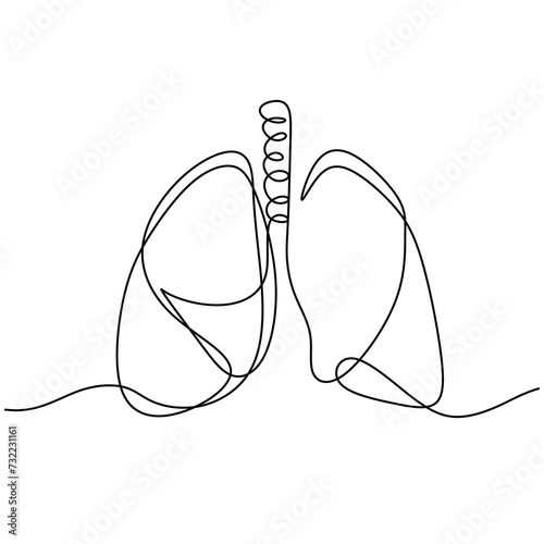 Lungs human organ one line drawing. Continuous single outline lung anatomical body. Vector illustration minimalist.