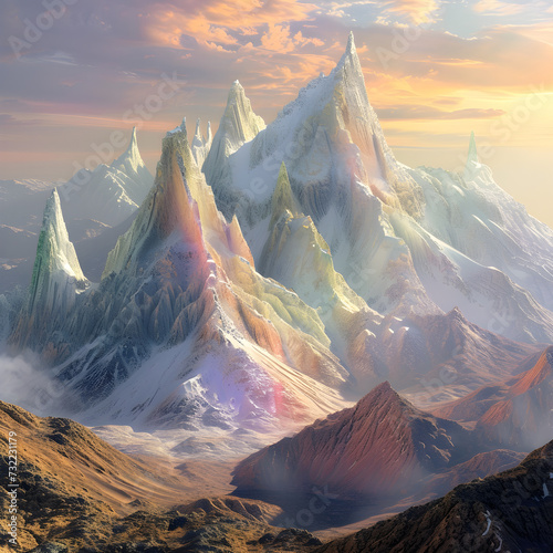 Crystal mountains at the sunrise