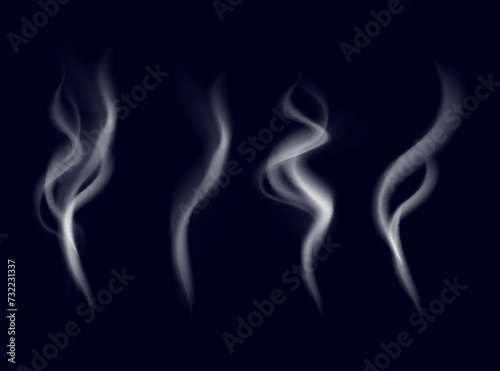 Smoke vector collection. White isolated cigarette smoke. Transparent special effect. Vector illustration.