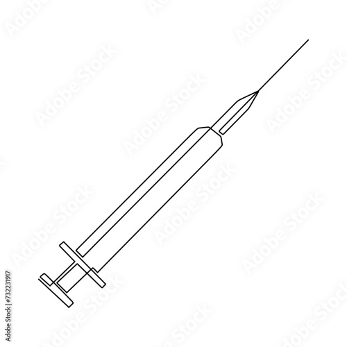 Syringe with needle vector. Medical equipment continuous one line drawing.