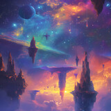 Floating mountains in the space