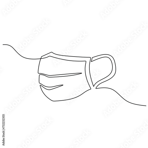 Line drawing of medical face mask. Continuous one line drawing.